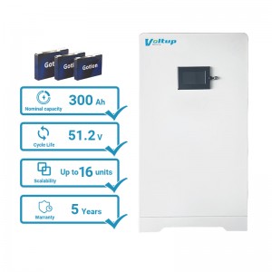 Voltup Factory 15Kwh Home Energy Storage Battery 51.2v 300ah LiFePO4 Floor Standing Type for Home